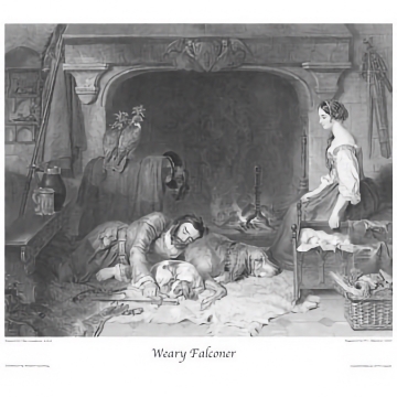 Weary Falconer - Antique Litho Art Print - See Larger Image